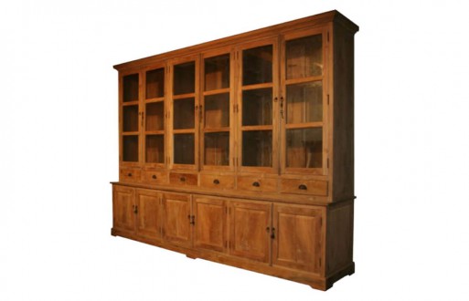 Aufsatzschrank - Goldbraun - Massivholz - Glastüren - Schubladen - Buffetschrank - 1